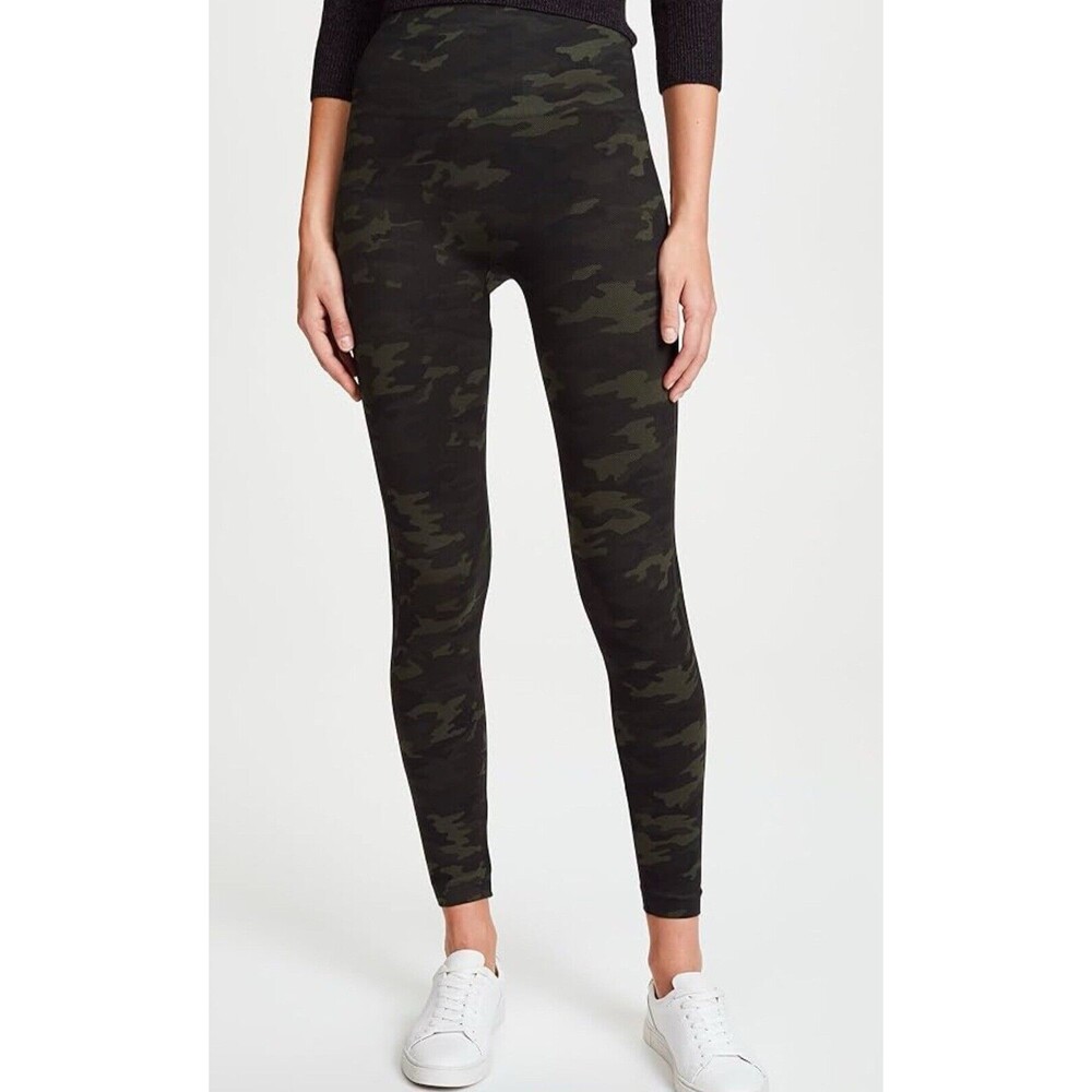 Spanx Green Camo Active Wear Leggings Power Waistband size M Athleisure Lounge